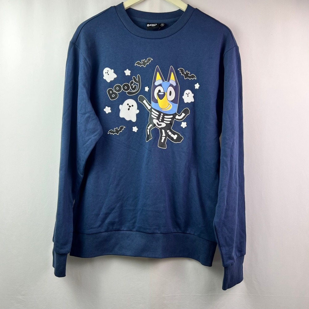 Bluey Halloween Sweatshirt Women's Small Navy Skeleton Ghost Graphic NWT